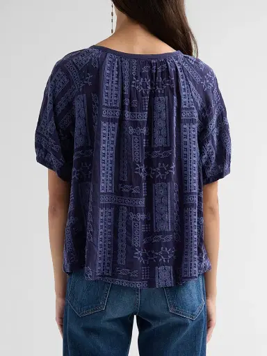 Johnny Was Women's Avah Embroidered Patchwork Blouse - Blue Night | Thumbnail 3 Johnny Was Women's Avah Embroidered Patchwork Blouse - Blue Night | Thumbnail 3