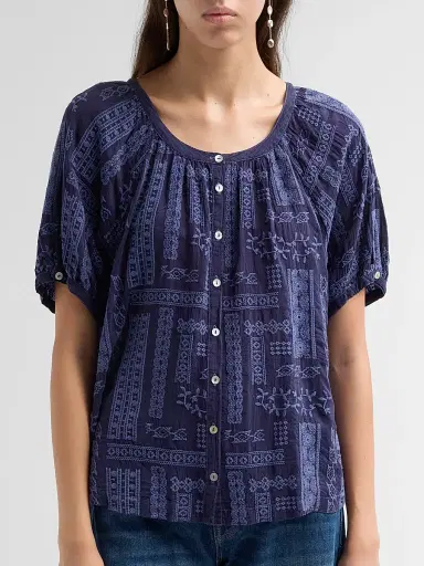 Johnny Was Women's Avah Embroidered Patchwork Blouse - Blue Night | Thumbnail 5 Johnny Was Women's Avah Embroidered Patchwork Blouse - Blue Night | Thumbnail 5