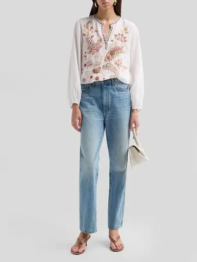 Johnny Was Women's Lyora Embroidered Relaxed Swing Blouse - White | Thumbnail 2 Johnny Was Women's Lyora Embroidered Relaxed Swing Blouse - White | Thumbnail 2