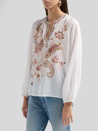 Johnny Was Women's Lyora Embroidered Relaxed Swing Blouse - White | Thumbnail 4 Johnny Was Women's Lyora Embroidered Relaxed Swing Blouse - White | Thumbnail 4