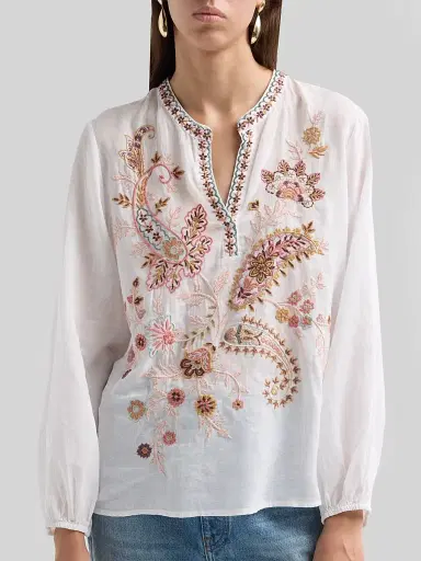 Johnny Was Women's Lyora Embroidered Relaxed Swing Blouse - White | Thumbnail 5 Johnny Was Women's Lyora Embroidered Relaxed Swing Blouse - White | Thumbnail 5