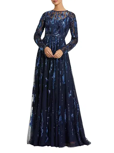 Mac Duggal Women's Evening Mesh Long-Sleeve Gown | Thumbnail 1 Mac Duggal Women's Evening Mesh Long-Sleeve Gown | Thumbnail 1