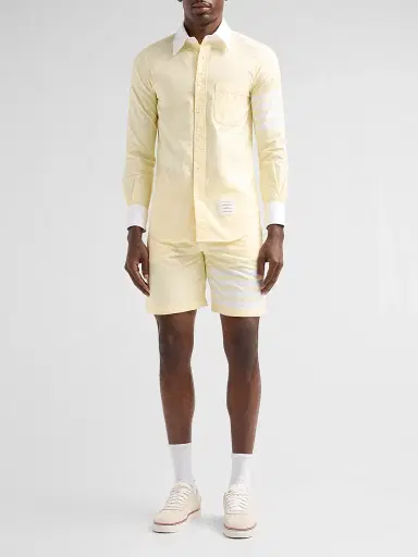 Thom Browne Men's Engineered 4-Bar Linen Straight-Fit Shirt | Thumbnail 2 Thom Browne Men's Engineered 4-Bar Linen Straight-Fit Shirt | Thumbnail 2