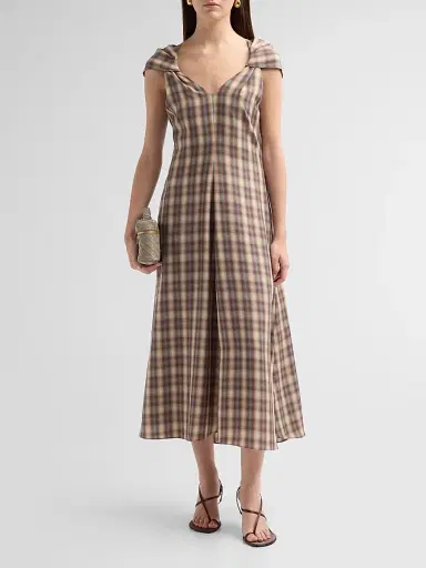 Prabal Gurung Women's Plaid Twist Cap Sleeve Midi Dress - Grey Plaid | Thumbnail 2 Prabal Gurung Women's Plaid Twist Cap Sleeve Midi Dress - Grey Plaid | Thumbnail 2