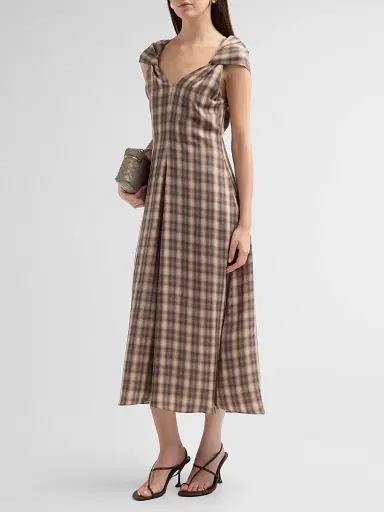 Prabal Gurung Women's Plaid Twist Cap Sleeve Midi Dress - Grey Plaid | Thumbnail 4 Prabal Gurung Women's Plaid Twist Cap Sleeve Midi Dress - Grey Plaid | Thumbnail 4
