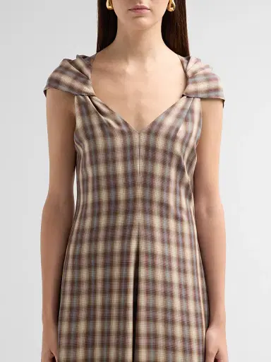 Prabal Gurung Women's Plaid Twist Cap Sleeve Midi Dress - Grey Plaid | Thumbnail 5 Prabal Gurung Women's Plaid Twist Cap Sleeve Midi Dress - Grey Plaid | Thumbnail 5