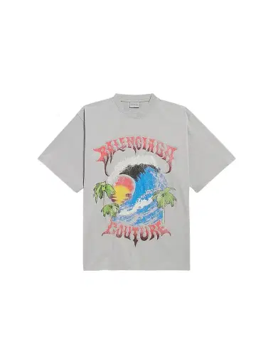 Balenciaga Men's Vintage Surfer Oversized T-Shirt - Grey | Thumbnail 1 Balenciaga Men's Vintage Surfer Oversized T-Shirt - Grey | Thumbnail 1