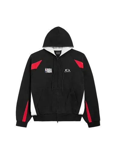 Balenciaga Men's x NBA Collaboration Oversized Zip-Up Hoodie - Black | Thumbnail 1 Balenciaga Men's x NBA Collaboration Oversized Zip-Up Hoodie - Black | Thumbnail 1