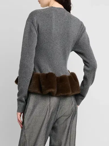 Stella McCartney Women's Faux Fur Trim Wool Crewneck Sweater - Dark Grey Melange | Thumbnail 3 Stella McCartney Women's Faux Fur Trim Wool Crewneck Sweater - Dark Grey Melange | Thumbnail 3