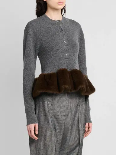 Stella McCartney Women's Faux Fur Trim Wool Crewneck Sweater - Dark Grey Melange | Thumbnail 4 Stella McCartney Women's Faux Fur Trim Wool Crewneck Sweater - Dark Grey Melange | Thumbnail 4