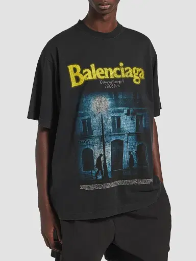 Balenciaga Men's The Address Medium Fit T-Shirt - Washed Black | Thumbnail 3 Balenciaga Men's The Address Medium Fit T-Shirt - Washed Black | Thumbnail 3