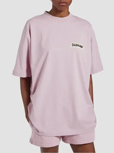 Balenciaga Women's Masking Tape Medium Fit T-Shirt - Dusty Pink | Thumbnail 3 Balenciaga Women's Masking Tape Medium Fit T-Shirt - Dusty Pink | Thumbnail 3