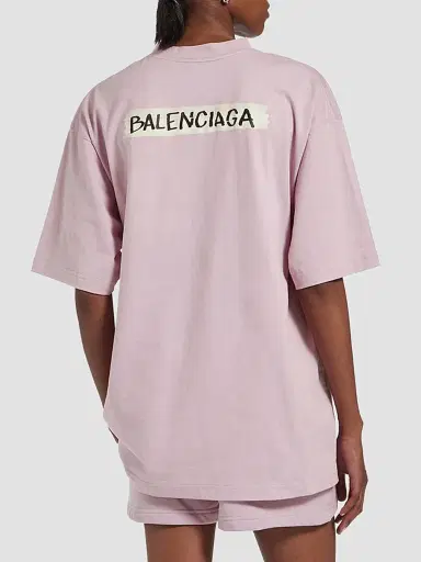 Balenciaga Women's Masking Tape Medium Fit T-Shirt - Dusty Pink | Thumbnail 4 Balenciaga Women's Masking Tape Medium Fit T-Shirt - Dusty Pink | Thumbnail 4