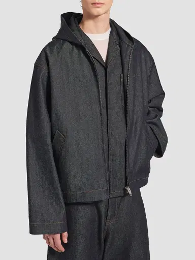 Balenciaga Men's Denim Hooded Jacket - Raw Indigo | Thumbnail 3 Balenciaga Men's Denim Hooded Jacket - Raw Indigo | Thumbnail 3