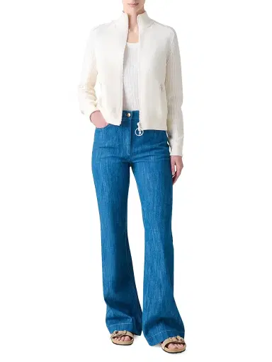 Akris punto Women's Rib-Knit Wool Zip Cardigan - Cream | Thumbnail 2 Akris punto Women's Rib-Knit Wool Zip Cardigan - Cream | Thumbnail 2