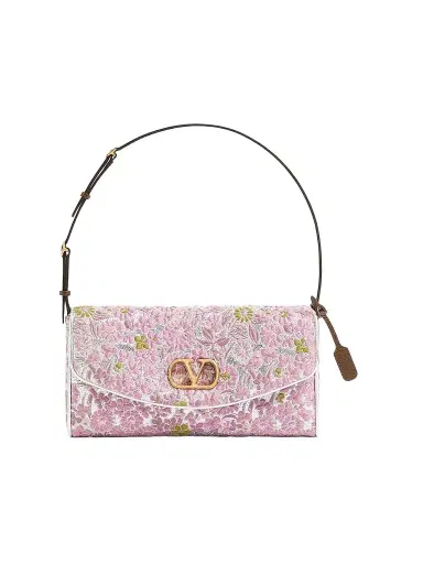 Valentino Garavani Women's DeVain Shoulder Bag in Jacquard Lurex Fabric - Silver Pink | Thumbnail 1 Valentino Garavani Women's DeVain Shoulder Bag in Jacquard Lurex Fabric - Silver Pink | Thumbnail 1