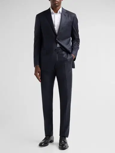 Giorgio Armani Men's Striped Herringbone Wool Single-Breasted Suit - Night Sky | Thumbnail 2 Giorgio Armani Men's Striped Herringbone Wool Single-Breasted Suit - Night Sky | Thumbnail 2