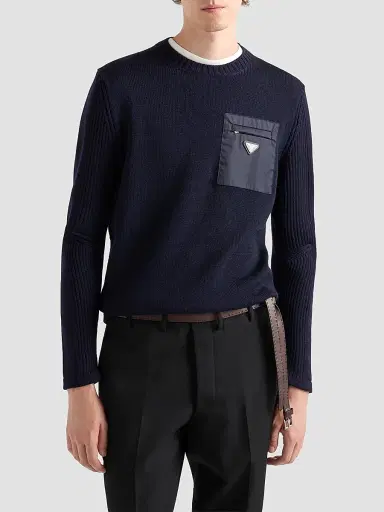 Prada Men's Wool Sweater - Blue | Thumbnail 3 Prada Men's Wool Sweater - Blue | Thumbnail 3