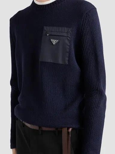 Prada Men's Wool Sweater - Blue | Thumbnail 5 Prada Men's Wool Sweater - Blue | Thumbnail 5
