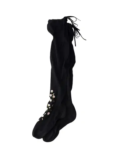 Prada Women's Embroidered Over the Knee Cotton Socks - Black | Thumbnail 1 Prada Women's Embroidered Over the Knee Cotton Socks - Black | Thumbnail 1