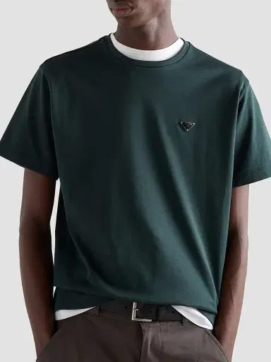 Prada Men's Cotton T-Shirt - Green | Thumbnail 4 Prada Men's Cotton T-Shirt - Green | Thumbnail 4