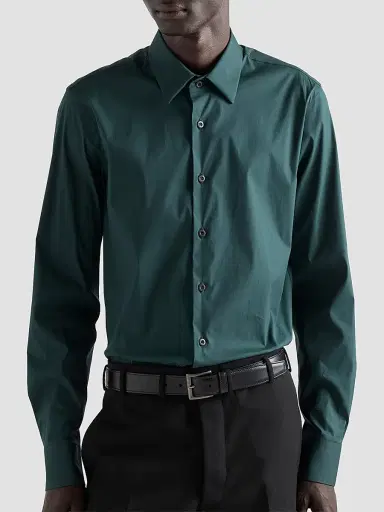 Prada Men's Stretch Cotton Shirt - Dark Green | Thumbnail 3 Prada Men's Stretch Cotton Shirt - Dark Green | Thumbnail 3
