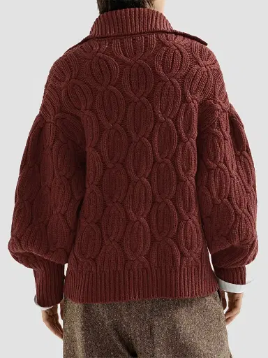 Brunello Cucinelli Women's Cashmere Feather Yarn Heritage Cable Cardigan - Ruby | Thumbnail 4 Brunello Cucinelli Women's Cashmere Feather Yarn Heritage Cable Cardigan - Ruby | Thumbnail 4