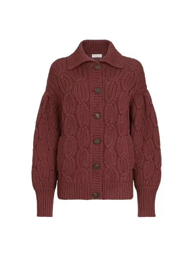 Women's Cashmere Feather Yarn Heritage Cable Cardigan - Ruby Women's Cashmere Feather Yarn Heritage Cable Cardigan - Ruby