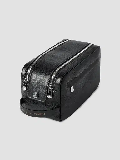 Brunello Cucinelli Grained Calfskin Beauty Case with Double Zipper - Black | Thumbnail 2 Brunello Cucinelli Grained Calfskin Beauty Case with Double Zipper - Black | Thumbnail 2