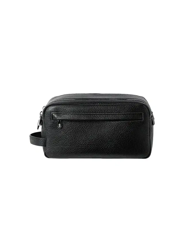 Grained Calfskin Beauty Case with Double Zipper - Black Grained Calfskin Beauty Case with Double Zipper - Black
