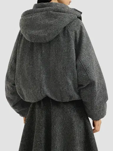 Brunello Cucinelli Women's Virgin Wool Donegal Down Jacket with Detachable Hood and Shiny Zipper Pull - Anthracite | Thumbnail 4 Brunello Cucinelli Women's Virgin Wool Donegal Down Jacket with Detachable Hood and Shiny Zipper Pull - Anthracite | Thumbnail 4