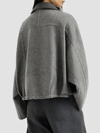 Brunello Cucinelli Women's Hand-Crafted Bomber Jacket in Virgin Wool Double Cloth with Shiny Zipper Pull - Dark Grey | Thumbnail 4 Brunello Cucinelli Women's Hand-Crafted Bomber Jacket in Virgin Wool Double Cloth with Shiny Zipper Pull - Dark Grey | Thumbnail 4