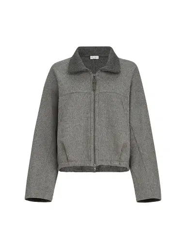 Brunello Cucinelli Women's Hand-Crafted Bomber Jacket in Virgin Wool Double Cloth with Shiny Zipper Pull - Dark Grey | Thumbnail 1 Brunello Cucinelli Women's Hand-Crafted Bomber Jacket in Virgin Wool Double Cloth with Shiny Zipper Pull - Dark Grey | Thumbnail 1