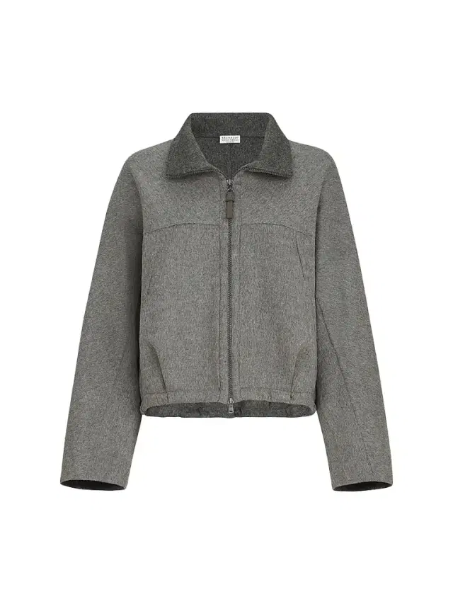 Women's Hand-Crafted Bomber Jacket in Virgin Wool Double Cloth with Shiny Zipper Pull - Dark Grey Women's Hand-Crafted Bomber Jacket in Virgin Wool Double Cloth with Shiny Zipper Pull - Dark Grey
