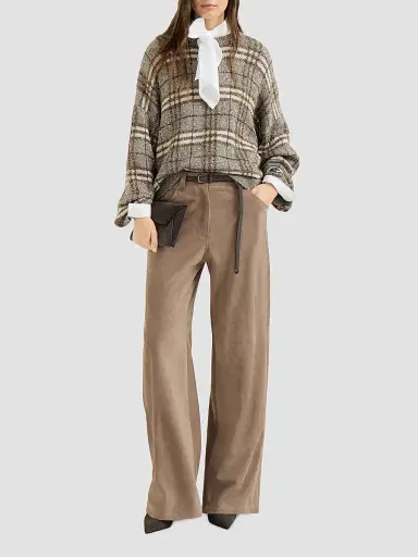 Brunello Cucinelli Women's Dazzling Mohair Prince of Wales Sweater - Light Brown | Thumbnail 2 Brunello Cucinelli Women's Dazzling Mohair Prince of Wales Sweater - Light Brown | Thumbnail 2
