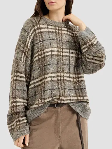 Brunello Cucinelli Women's Dazzling Mohair Prince of Wales Sweater - Light Brown | Thumbnail 3 Brunello Cucinelli Women's Dazzling Mohair Prince of Wales Sweater - Light Brown | Thumbnail 3