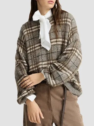Brunello Cucinelli Women's Dazzling Mohair Prince of Wales Sweater - Light Brown | Thumbnail 5 Brunello Cucinelli Women's Dazzling Mohair Prince of Wales Sweater - Light Brown | Thumbnail 5