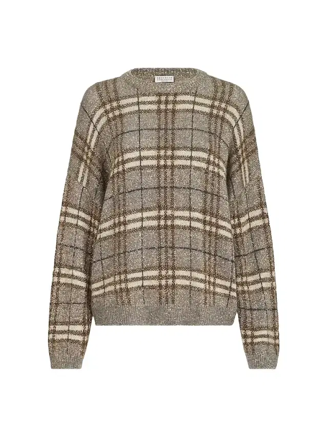 Women's Dazzling Mohair Prince of Wales Sweater - Light Brown Women's Dazzling Mohair Prince of Wales Sweater - Light Brown