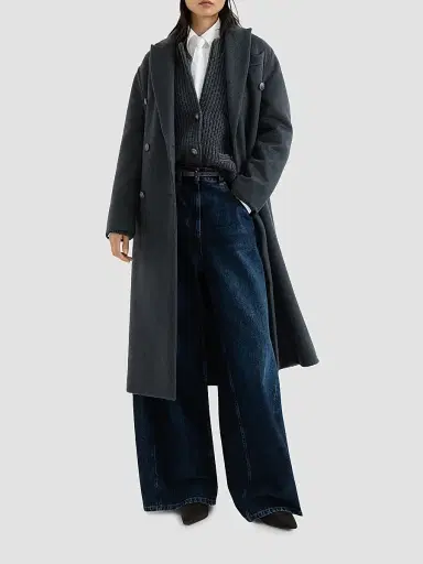 Brunello Cucinelli Women's Hand-Crafted Coat in Cashmere Beaver Double Cloth with Monili - Blue - Size 4 | Thumbnail 2 Brunello Cucinelli Women's Hand-Crafted Coat in Cashmere Beaver Double Cloth with Monili - Blue - Size 4 | Thumbnail 2