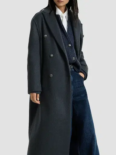 Brunello Cucinelli Women's Hand-Crafted Coat in Cashmere Beaver Double Cloth with Monili - Blue - Size 4 | Thumbnail 5 Brunello Cucinelli Women's Hand-Crafted Coat in Cashmere Beaver Double Cloth with Monili - Blue - Size 4 | Thumbnail 5