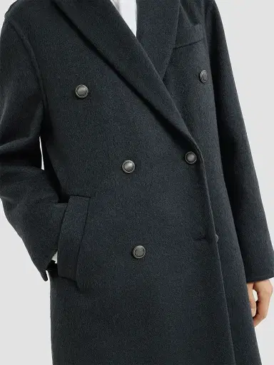Brunello Cucinelli Women's Hand-Crafted Coat in Cashmere Beaver Double Cloth with Monili - Blue - Size 4 | Thumbnail 6 Brunello Cucinelli Women's Hand-Crafted Coat in Cashmere Beaver Double Cloth with Monili - Blue - Size 4 | Thumbnail 6