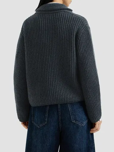 Brunello Cucinelli Women's Cashmere Feather Yarn English Rib Cardigan - Blue | Thumbnail 4 Brunello Cucinelli Women's Cashmere Feather Yarn English Rib Cardigan - Blue | Thumbnail 4