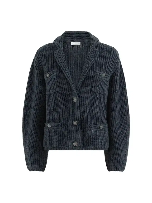 Women's Cashmere Feather Yarn English Rib Cardigan - Blue Women's Cashmere Feather Yarn English Rib Cardigan - Blue