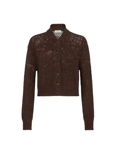 Brunello Cucinelli Women's Lace Flowers Cardigan in Sparkling Mohair and Virgin Wool - Brown | Thumbnail 1 Brunello Cucinelli Women's Lace Flowers Cardigan in Sparkling Mohair and Virgin Wool - Brown | Thumbnail 1