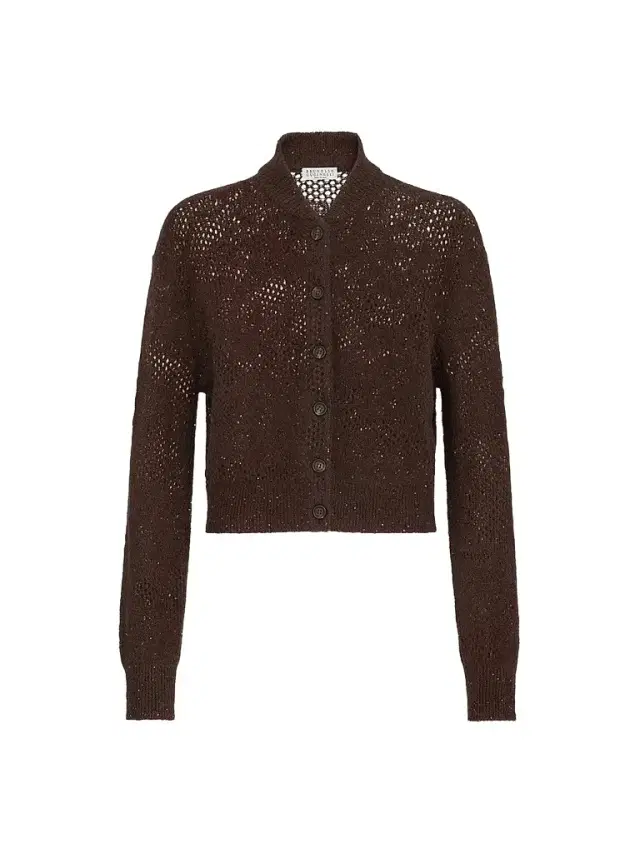 Women's Lace Flowers Cardigan in Sparkling Mohair and Virgin Wool - Brown Women's Lace Flowers Cardigan in Sparkling Mohair and Virgin Wool - Brown