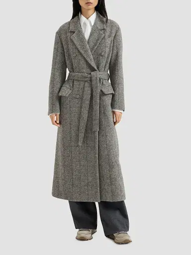 Brunello Cucinelli Women's Techno Alpaca Check Tweed Coat with Monili - Dark Grey | Thumbnail 3 Brunello Cucinelli Women's Techno Alpaca Check Tweed Coat with Monili - Dark Grey | Thumbnail 3