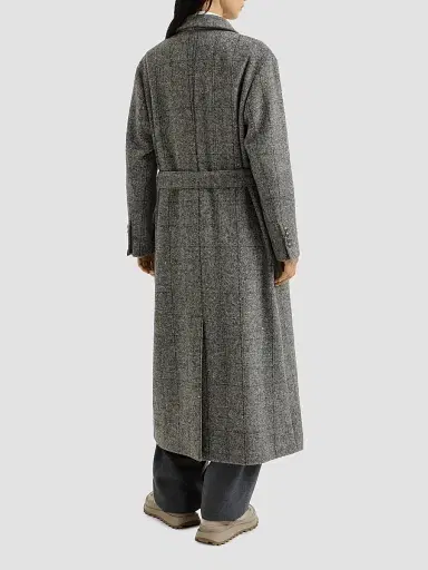 Brunello Cucinelli Women's Techno Alpaca Check Tweed Coat with Monili - Dark Grey | Thumbnail 4 Brunello Cucinelli Women's Techno Alpaca Check Tweed Coat with Monili - Dark Grey | Thumbnail 4