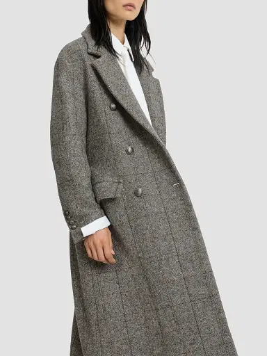 Brunello Cucinelli Women's Techno Alpaca Check Tweed Coat with Monili - Dark Grey | Thumbnail 5 Brunello Cucinelli Women's Techno Alpaca Check Tweed Coat with Monili - Dark Grey | Thumbnail 5