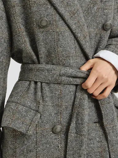 Brunello Cucinelli Women's Techno Alpaca Check Tweed Coat with Monili - Dark Grey | Thumbnail 6 Brunello Cucinelli Women's Techno Alpaca Check Tweed Coat with Monili - Dark Grey | Thumbnail 6