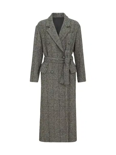 Brunello Cucinelli Women's Techno Alpaca Check Tweed Coat with Monili - Dark Grey | Thumbnail 1 Brunello Cucinelli Women's Techno Alpaca Check Tweed Coat with Monili - Dark Grey | Thumbnail 1